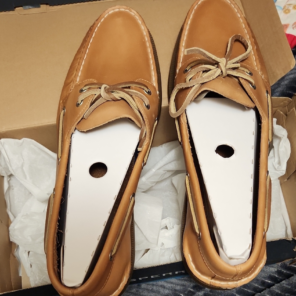 Sperry Tan Leather Boat Shoes with Rawhide Laces